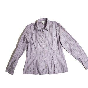 Casual Corner Womens Dusty Lavender PinStripe Cotton Collared Long Sleeve Size 6